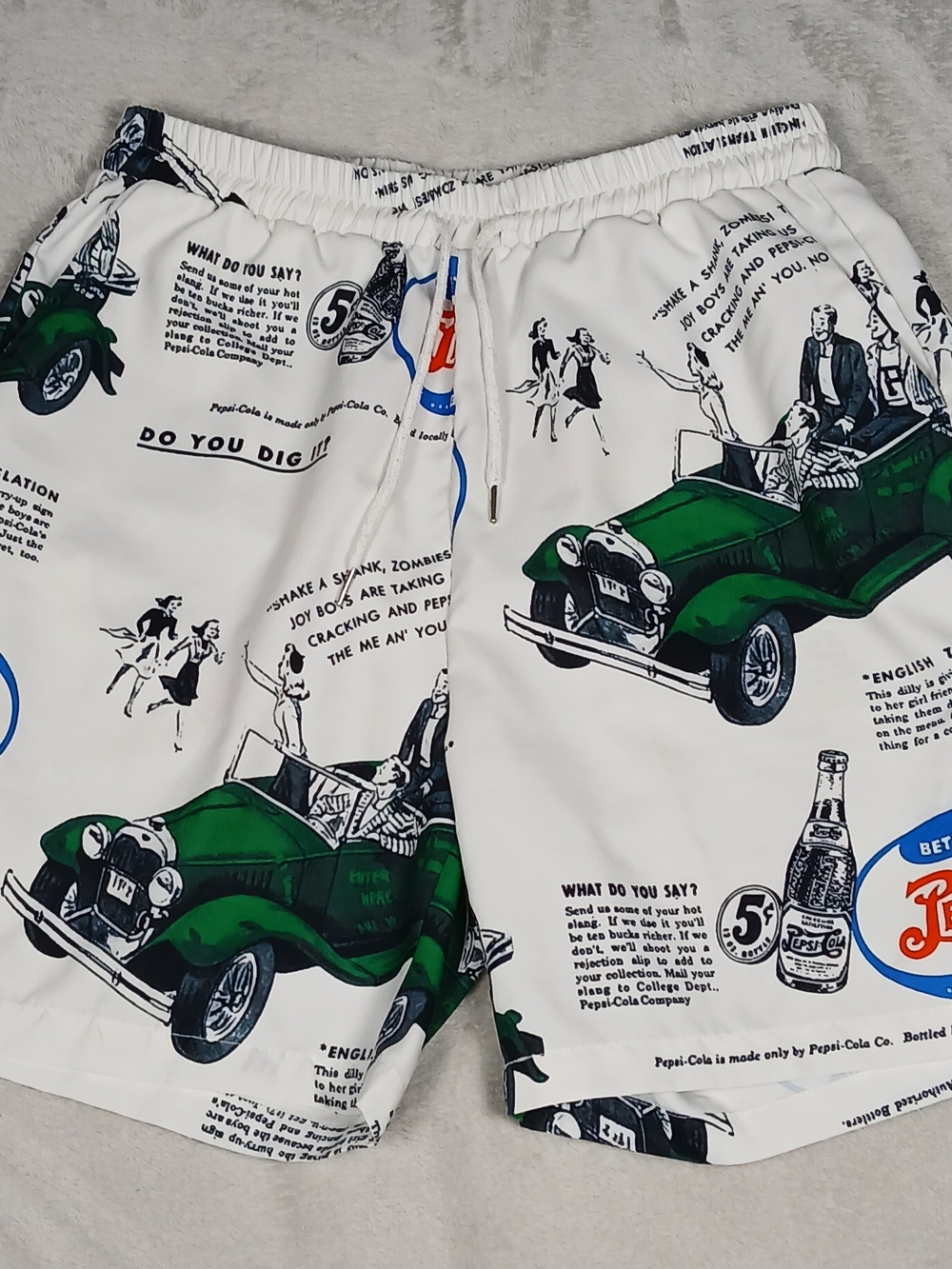 Vintage Looking Pepsi Bathing Suit Swim Trunks L Men's VTG White Romwe